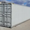 40' one trip new basic high cube storage container in light grey, side view