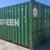 20' standard used storage container in green, front corner view